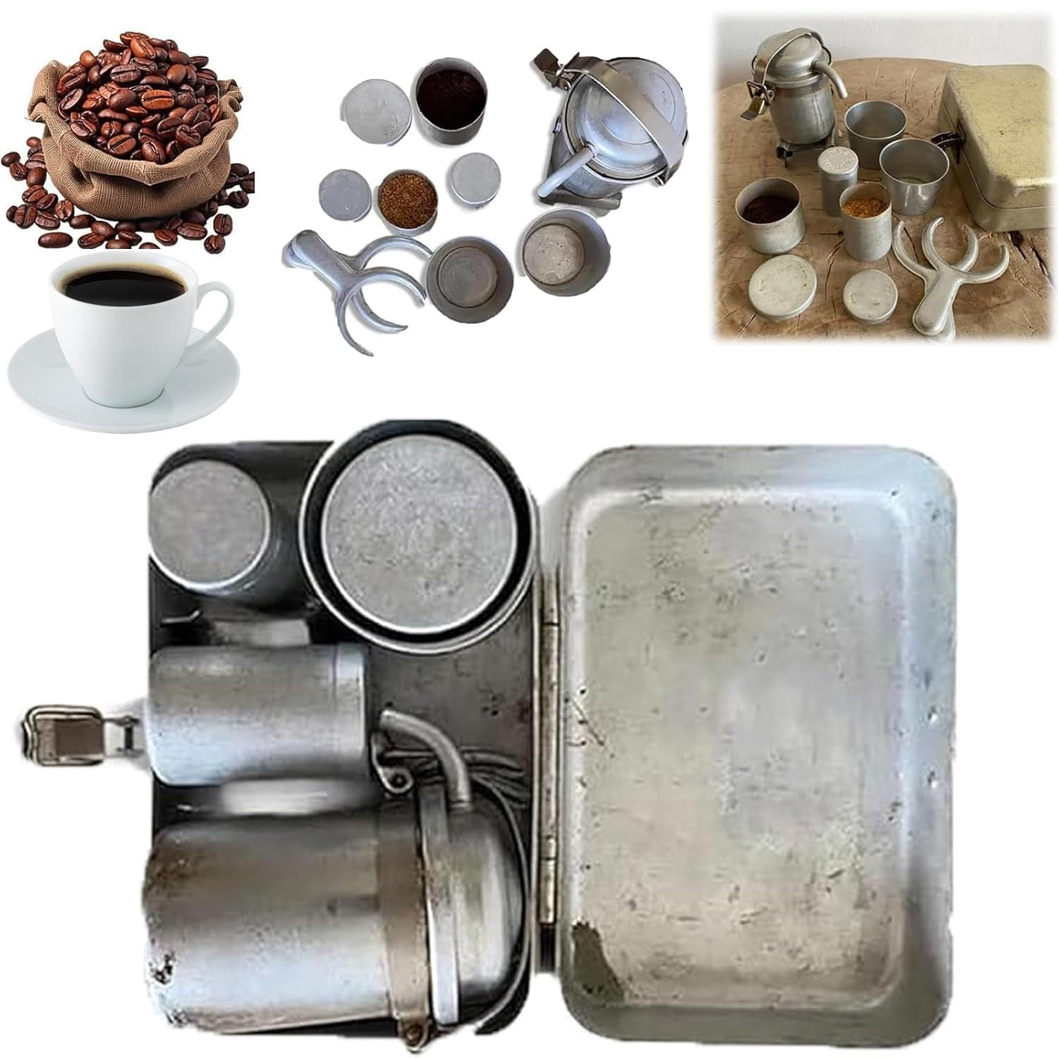 Kit de café de camping para coleccionistas, juego clásico de nostalgia y vertido, cafeteras compactas para viajes y aventuras al aire libre