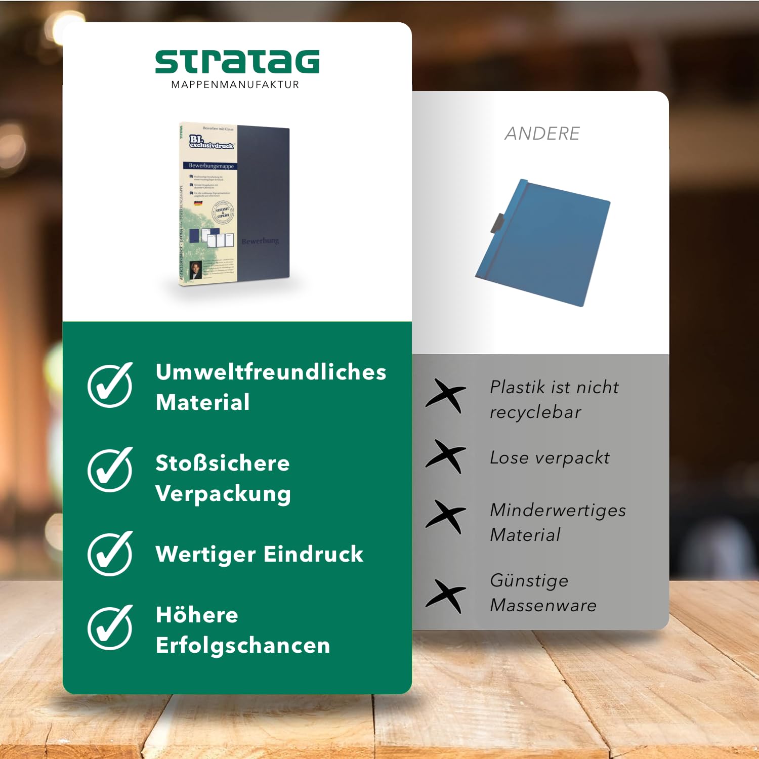 BL-exclusivdruck® Optima-Plus Lot de 5 chemises de candidature en 3 parties Bleu marine Avec inscription Bewerbung