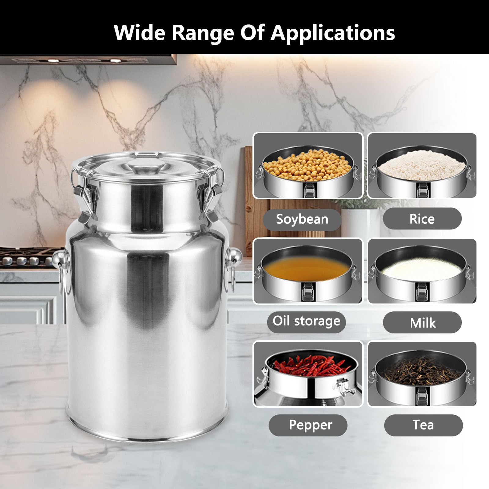 Contenitore Ermetico in Acciaio Inox, Secchio per Il Latte Secchiello per Il Vino con Coperchio Bidone per Il Latte Contenitore per Riso E Cereali per Latte, Vino, Olio, Cereali,5L 17x24CM