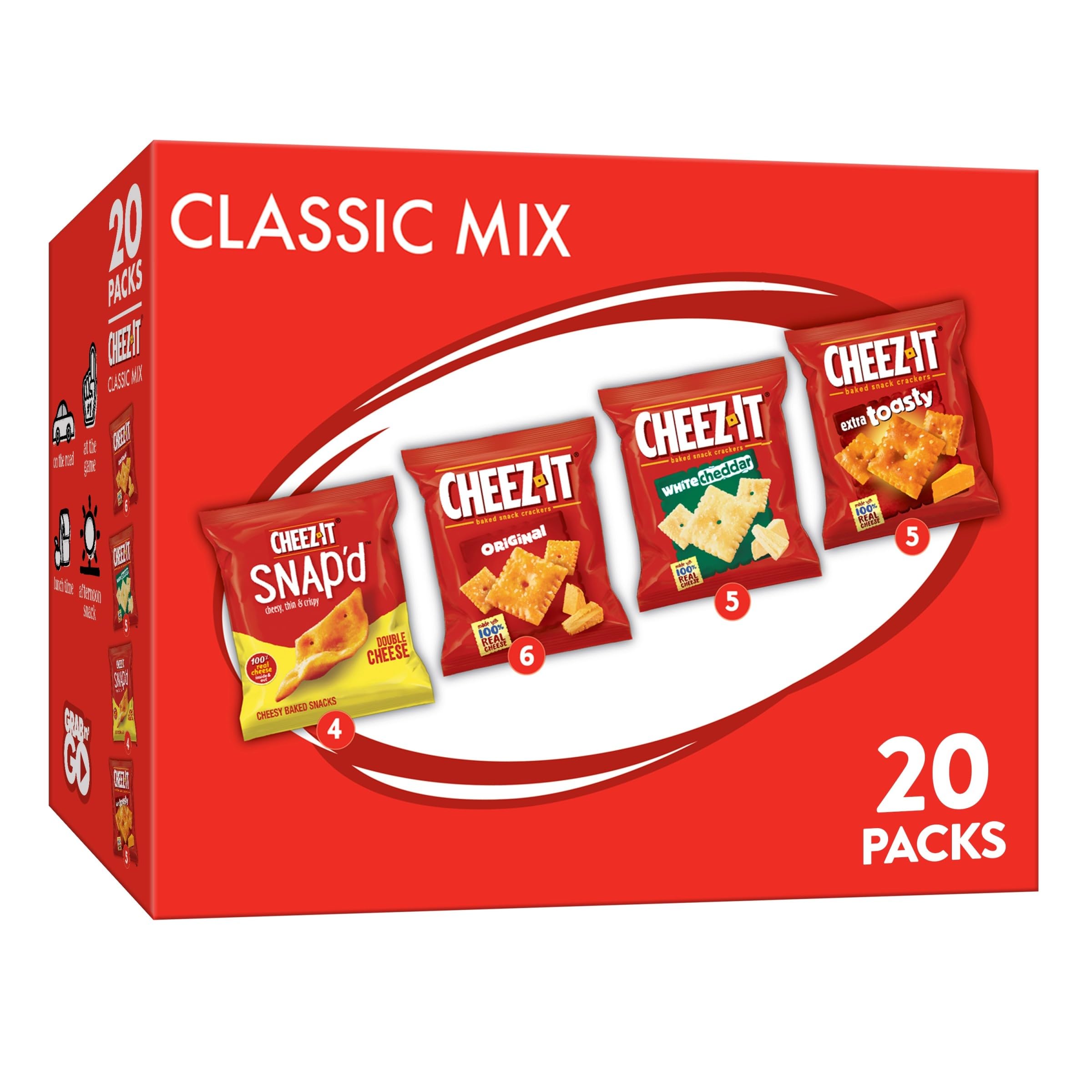 Cheez-It Cheese Crackers, Baked Snack Crackers, Lunch Snacks, Grab n' Go, Variety Pack, 19.1oz Box (20 Packs)