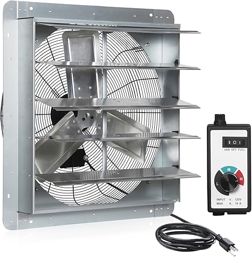 KEN BROWN Ventilador de escape de obturador de 24 pulgadas con cable de alimentación de 5.4 ft y controlador de velocidad montado en la pared, alta