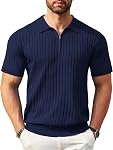 COOFANDY Polo zippée homme chemises manches courtes côtelées tricot Polo T chemises Mode Casual Golf chemises