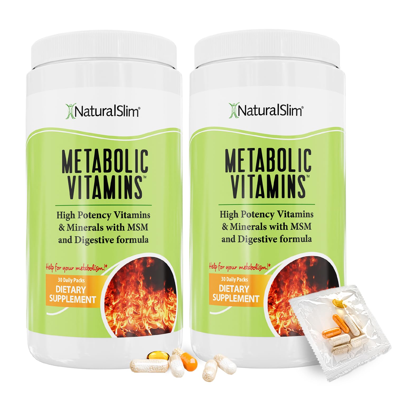NaturalSlim - Combinación de vitaminas metabólicas de alta potencia: multivitaminas, minerales, complejo B, MSM, fórmula digestiva, suplementos para hombres y mujeres, apoyo al metabolismo energético (paquete de 2)