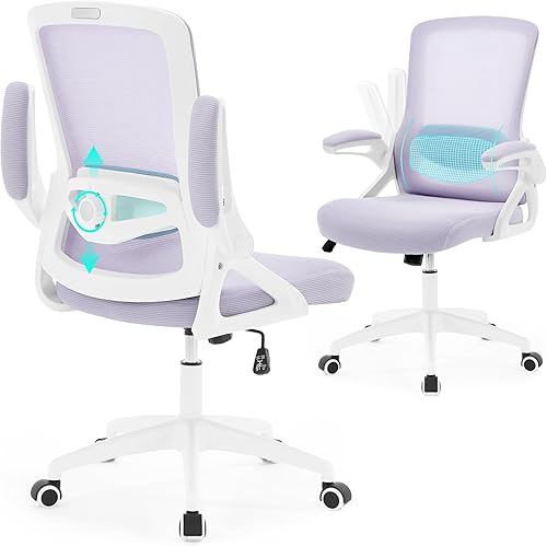 Silla de oficina ergonómica, silla de escritorio con soporte lumbar ajustable, sillas de computadora cómodas de malla transpirable con reposabrazos