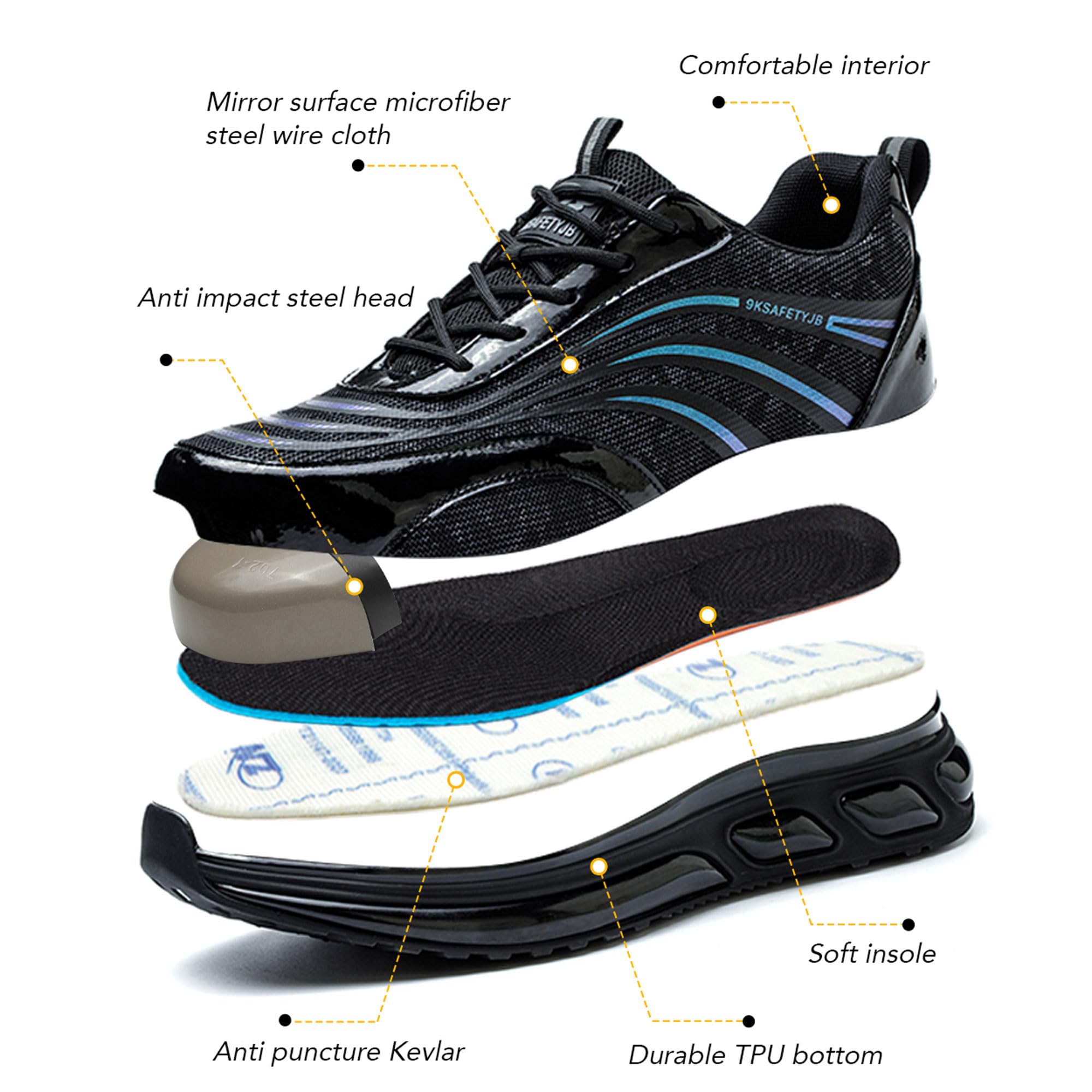 Letuwj Microfiber leather industrial construction shoes anti-smash anti-puncture safety shoes Breathable Yellow 11