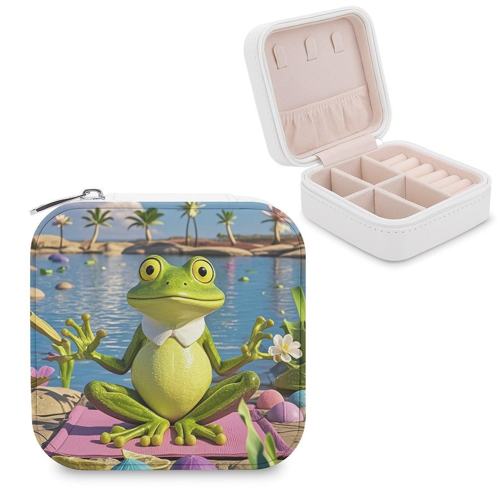 FekiLoot Funny Yoga Frog Jewelry Case Personalized Leather Jewelry Box Mini Travel Jewelry Case Small Portable Jewelry Organizer for Ring Earrings Necklace Bracelet