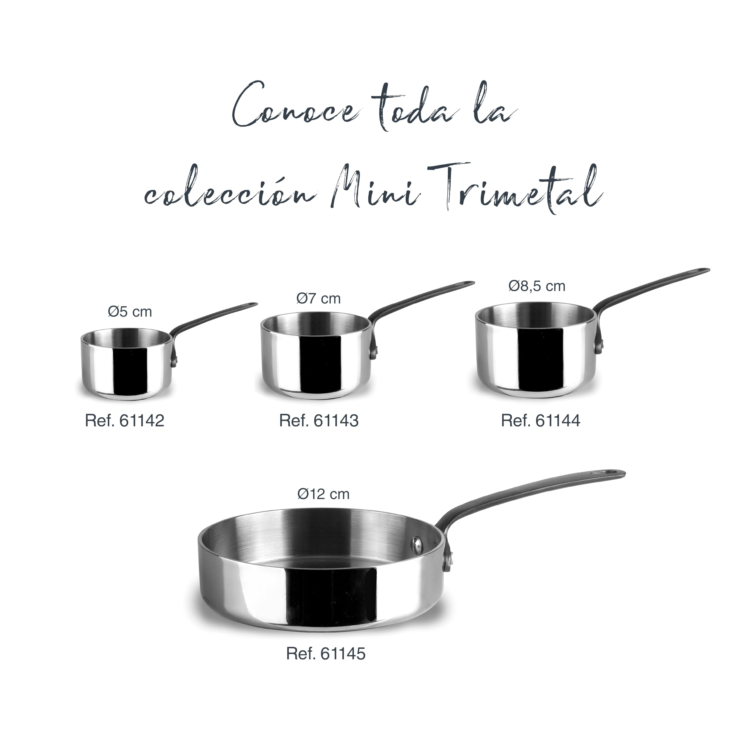 Lacor - 61144 - Mini Cazo Trimetal, Acero Inoxidable 18/10, Diámetro 8,5 cm, 270 ml, Núcleo de Aluminio, Mango Ergonómico con Recubrimiento PVD Titanio, Elegante y Funcional