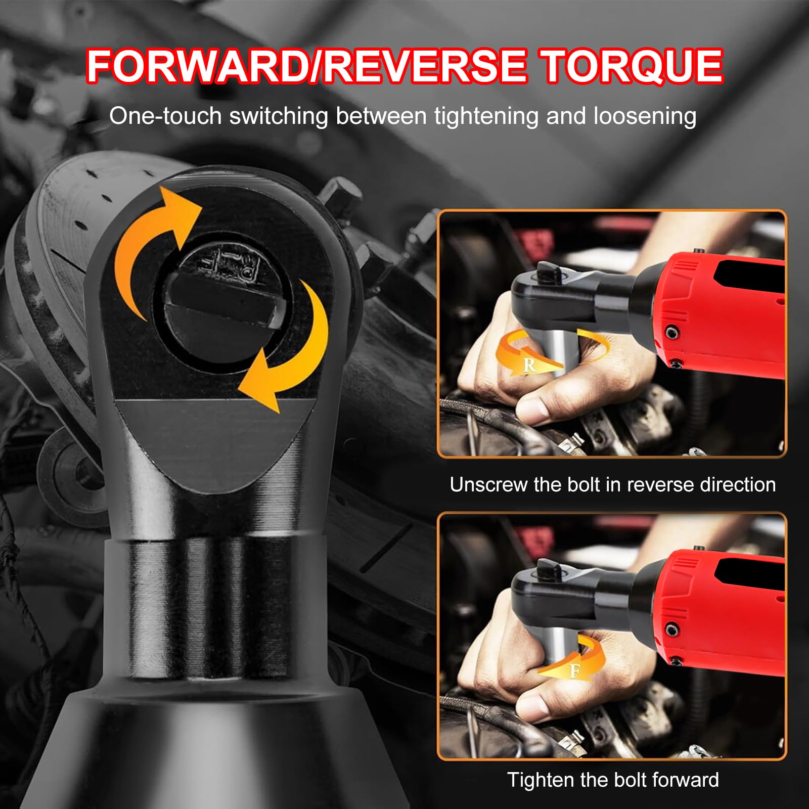 VOBOR 12V 3/8" Llave de Carraca Eléctrica 35N.m, con 2x4.5Ah Baterías y Carga Rápida, 320RPM Velocidad Variable, Llave de Trinquete Inalámbrica con 7 Enchufes