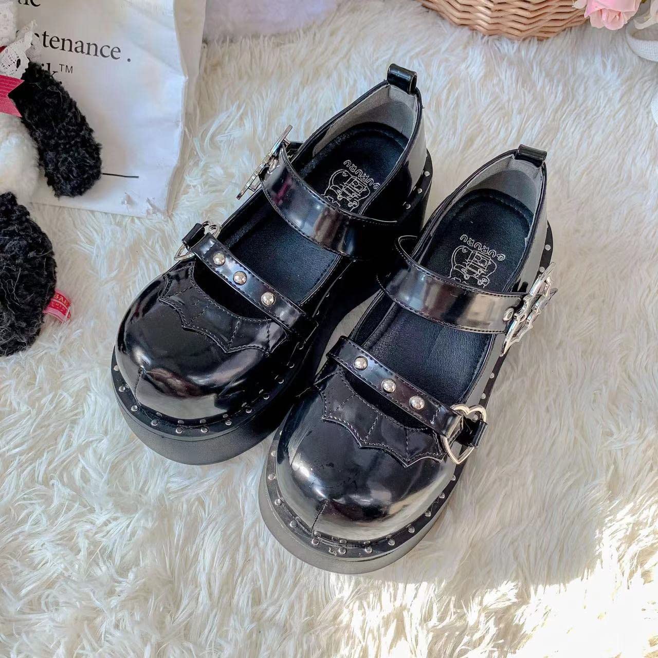 Ulalaza Plate-Forme pour Femmes Mary Janes Chaussures Sweet Toe Cheville Lolita Gothique Plate-Forme Robe Pompes Chaussures Chunky Plate-Forme Chaussures Chaussures habillées en Cuir Verni