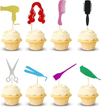 24Pcs Barbershop Themed Cupcake Toppers Haircut Bachelorette Cupcake Picks Bridal Shower Birthday Party Cake Decorations Supplies