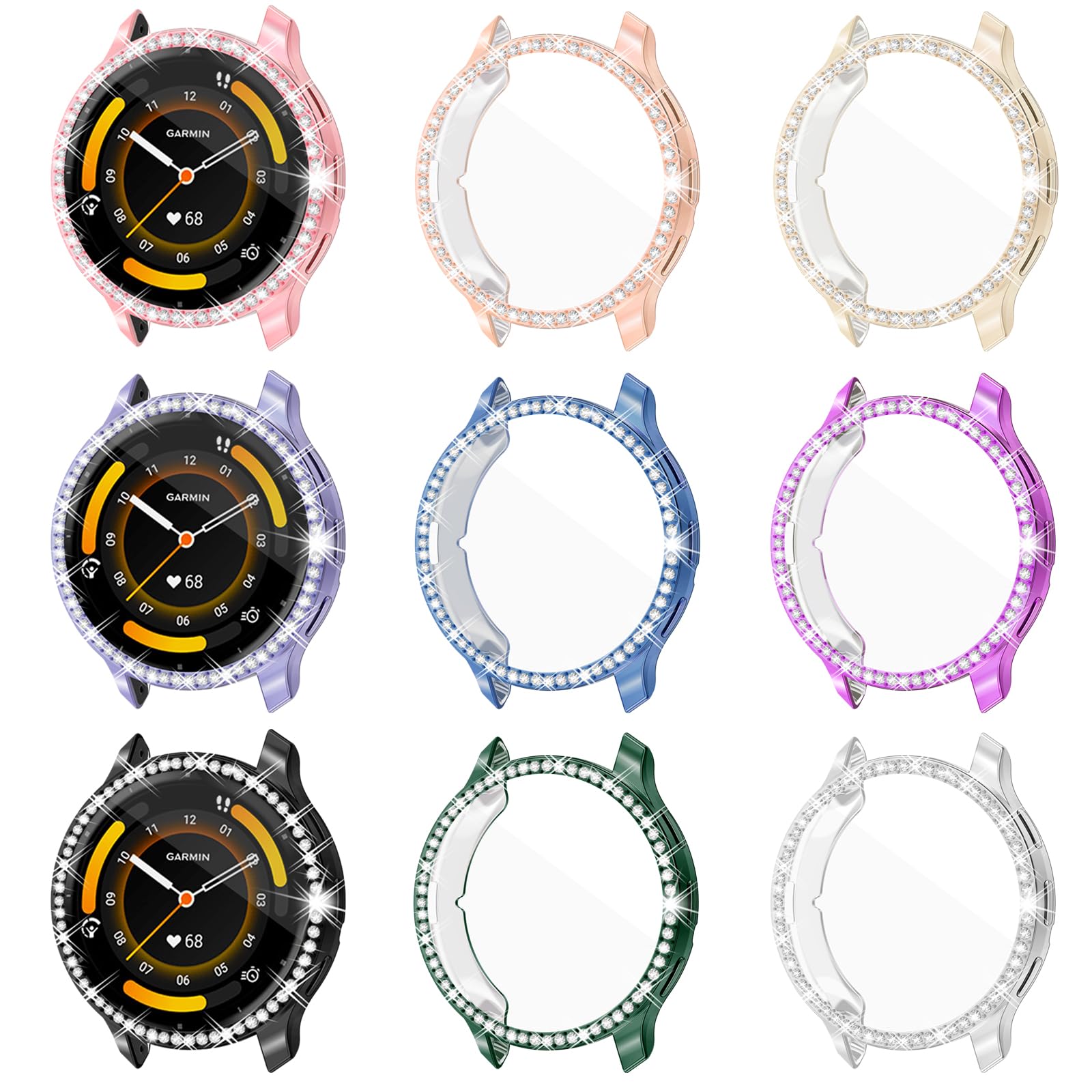 YUVIKE 9-Pack Watch Screen Protector for GARMIN Venu3S 41mm, Glitter Rhinestone Cases Soft TPU Protective Cover Bling Bumper for VENU3S Smart Watch (9 Colors)
