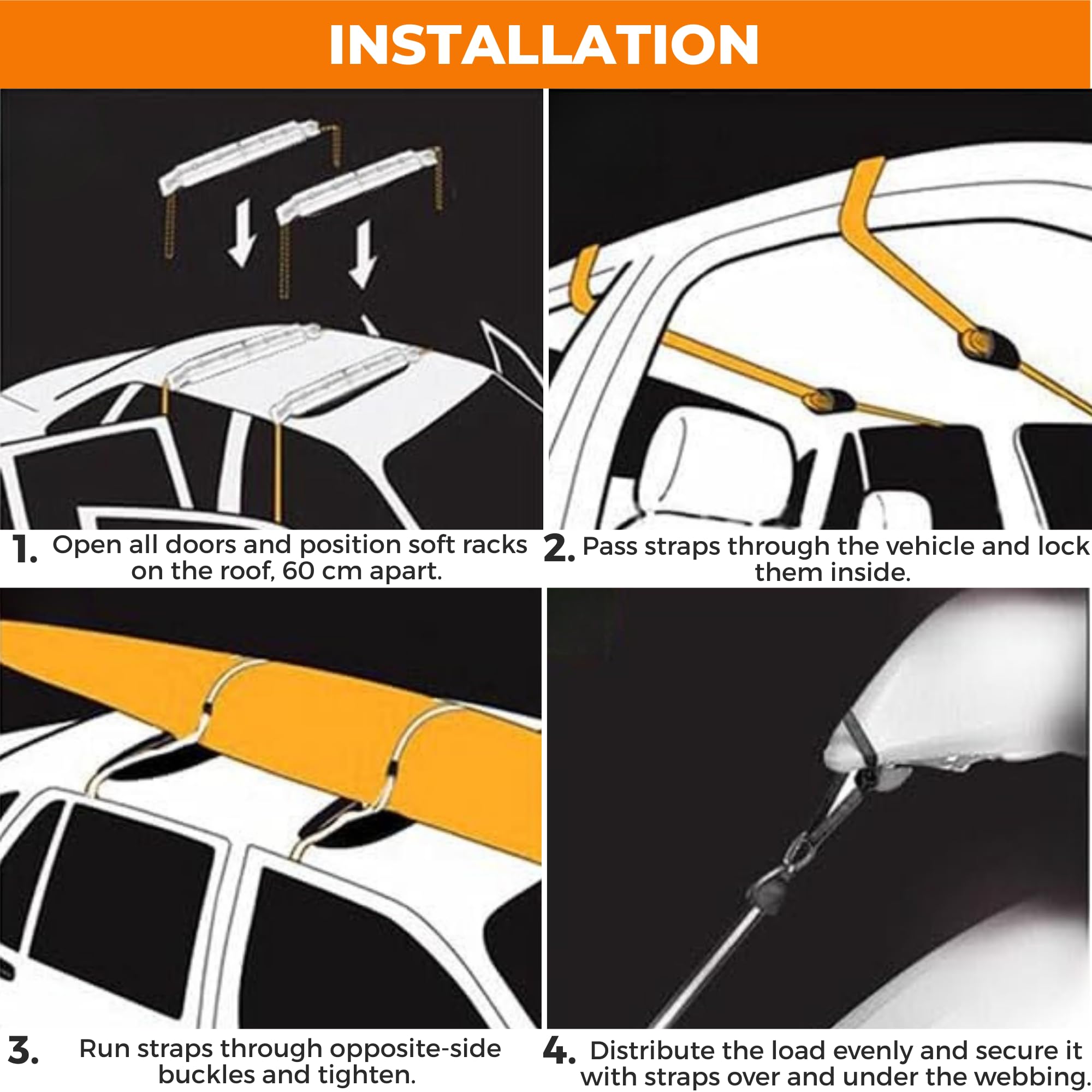 Barras de Techo Suaves Universales para Coche, Baca Portaequipajes Acolchada Plegable con Correas y Ganchos para Kayak, Surf, Esquís y Equipaje