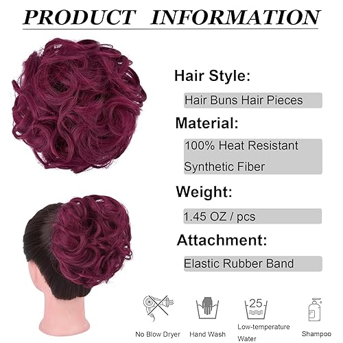 Miniatura 3 de Elaine Extensiones de cabello con banda de goma elástica, extensiones de cabello sintético con forma de dona, para mujeres y niñas (#rosa claro)