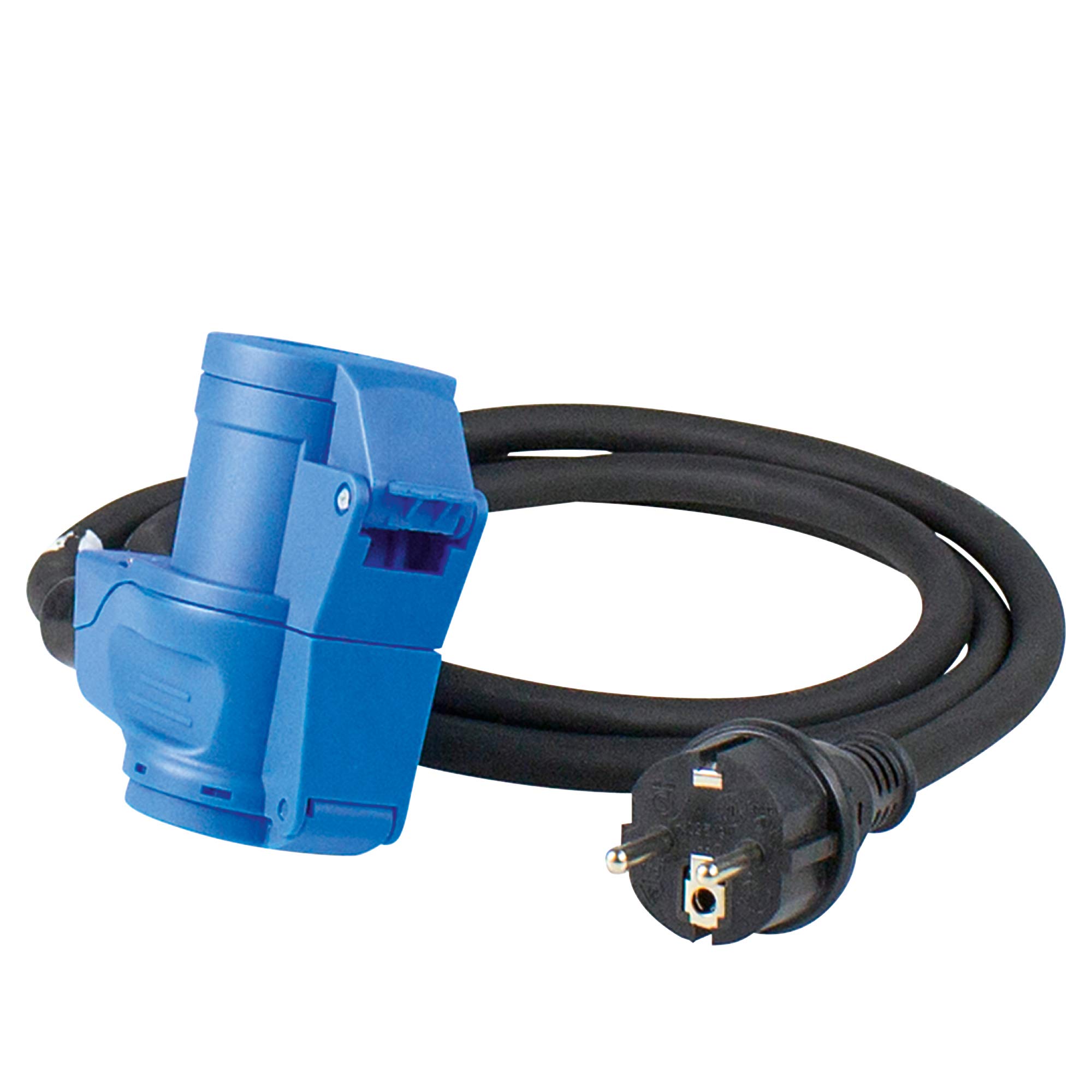 as - Schwabe Outdoor Set, 10m Verlängerungskabel + 2X Adapter-Leitung CEE, Schutzkontaktstecker und Buchse/Kupplung mit Powerlight Spannungsanzeige + Taschenlampe XT1, Blau/Schwarz, 19601