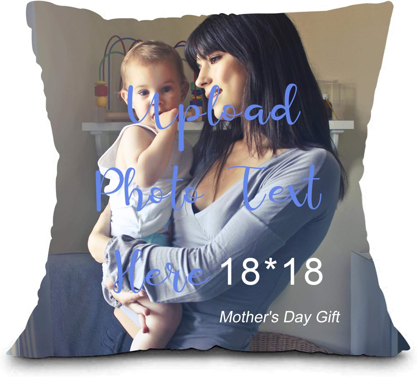 Custom Pillowcase Personalized Throw Pillow Cover Print Photo or Text Pillow Cases for Mom, from Daughter Son 18X18 Inch Set of 1