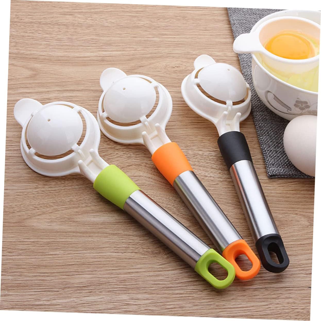 Cabilock 3pcs Stainless Steel Egg Separator Yolk Sifting Filter for Kitchen Easy Yolk Extractor Baking Tool Divider Separator Random Color