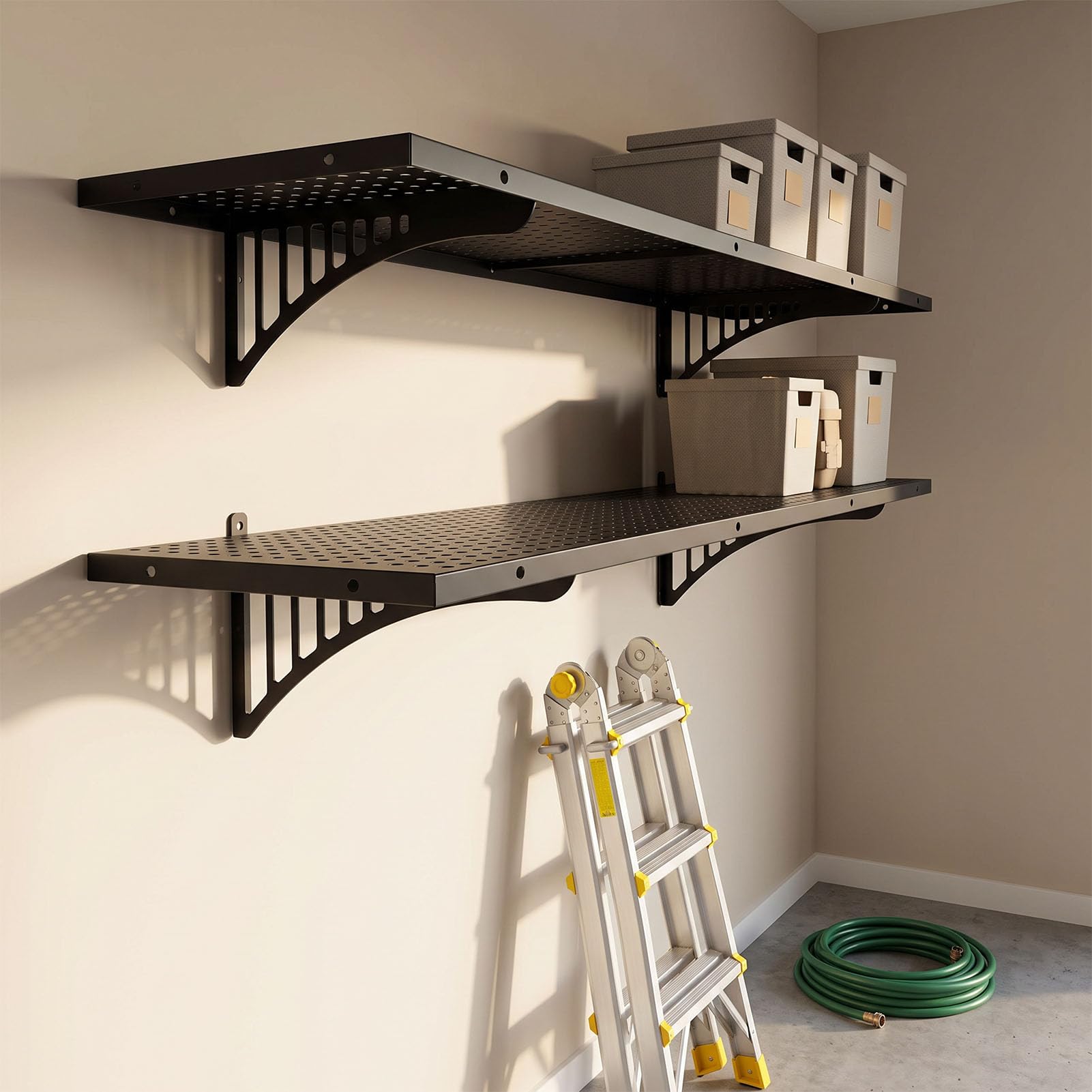 Estante de Pared para Garaje de 500 Libras, Resistente, Negro