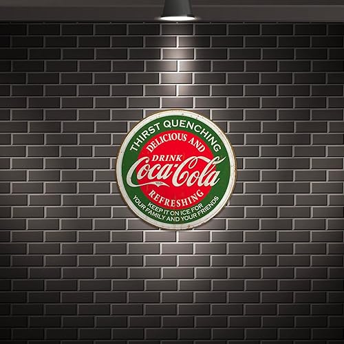 Miniatura 5 de Desperate Enterprises Beber Coca-Cola Thirst Quenching - Letrero redondo de aluminio con borde en relieve, decoración nostálgica de pared de metal