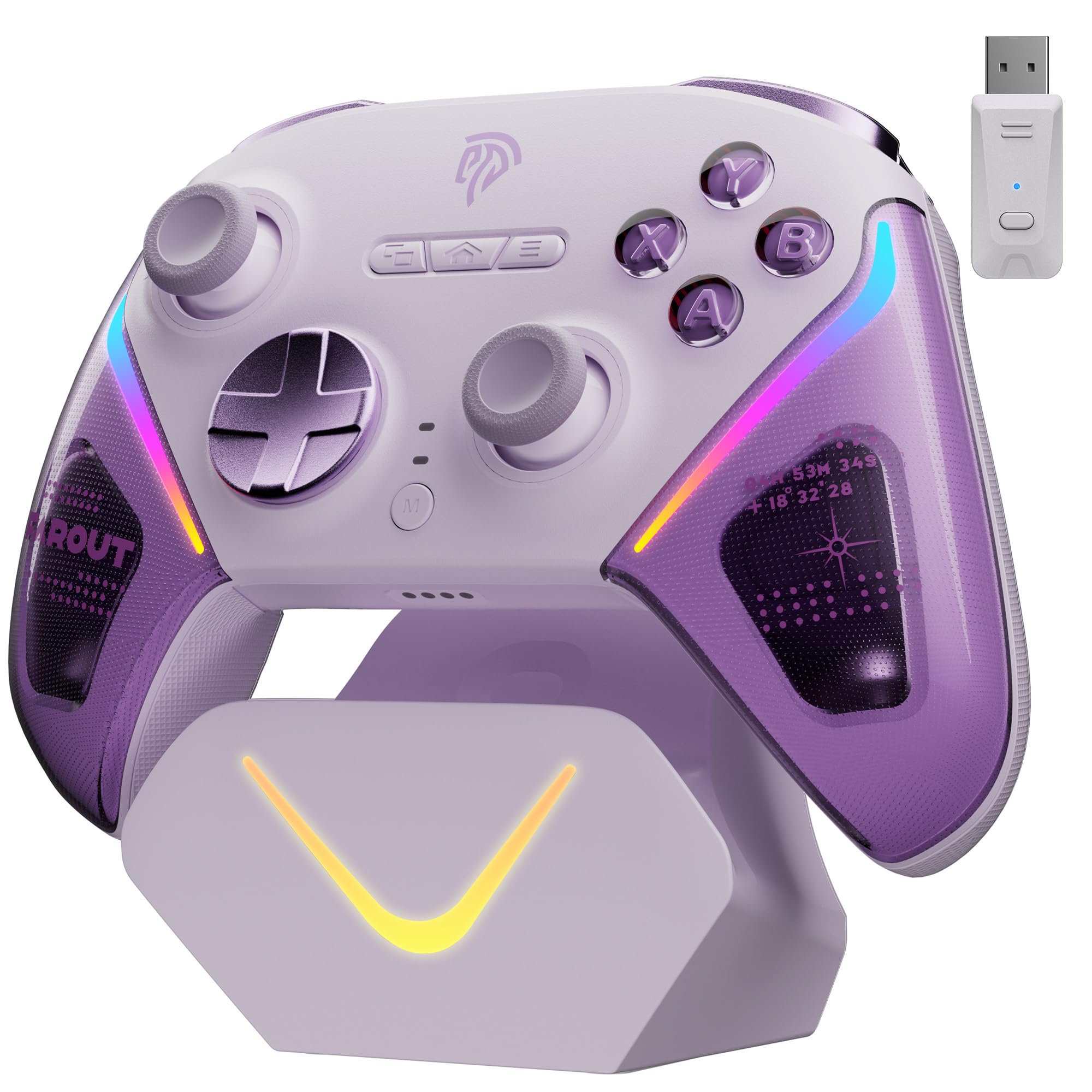 EasySMX D10 PC Controller mit Ladestation & RGB mit TMR Joystick & 2 in 1 Trigger, Bluetooth Controller für PC/Switch/Handy-Lila