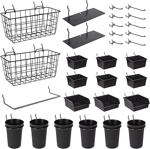 GCORE Accesorios para tablero de clavijas de 18 pulgadas y 14 pulgadas paquete de 30 ganchos para clavijas organizador surtido con contenedores de