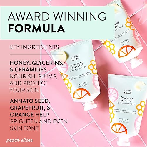 Miniatura 5 de Peach Slices - Hidratante Citrus-Honey Aqua Glow (3.04 oz) - Gel hidratante de humedad - Reequilibrar, calmar y nutrir - Pomelo, naranja, extracto