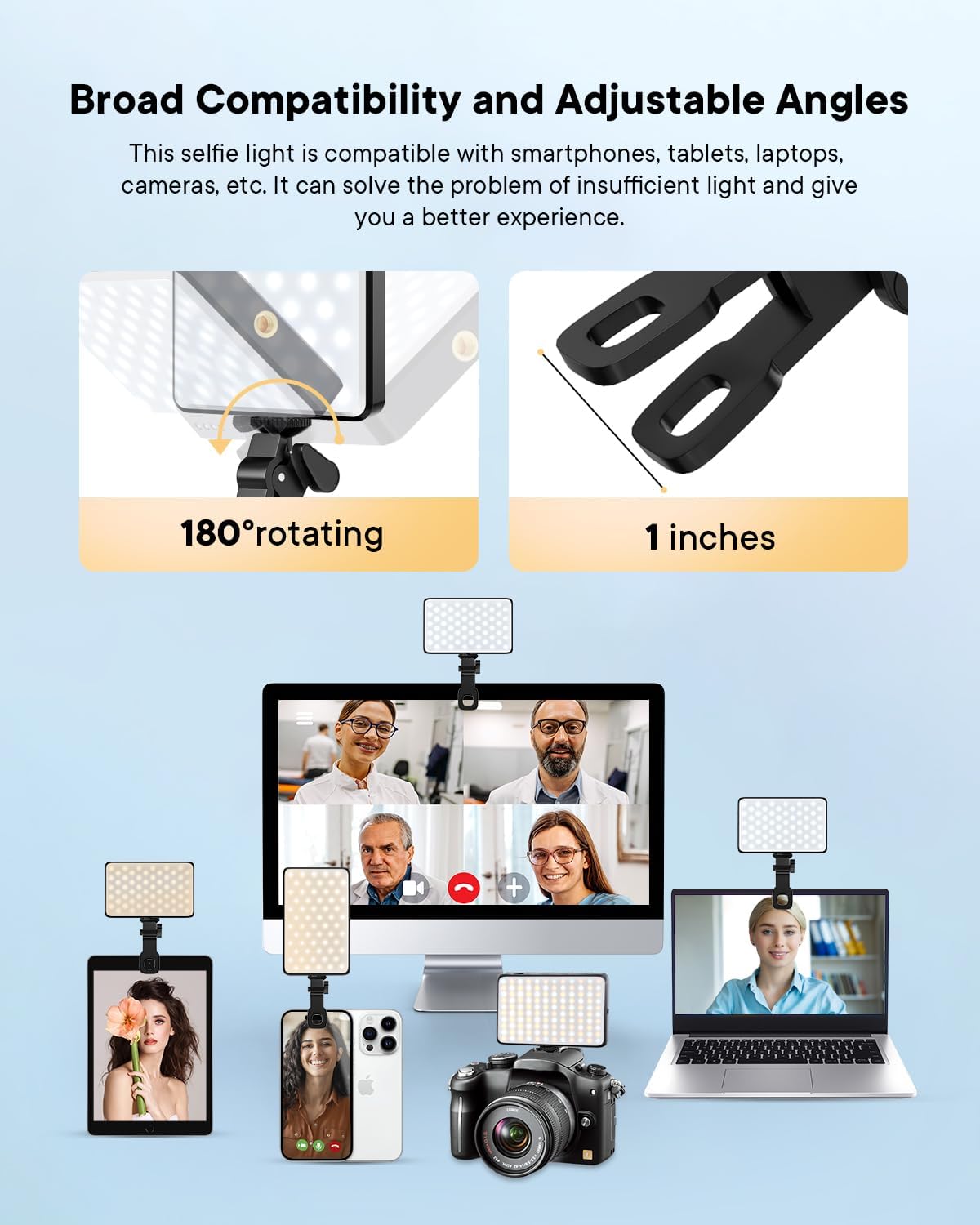 5000Mah Rechargeable Phone Light, 120 LED Selfie Light, Video Light with Phone Light Clip, Camera Light, Adjusted 3 Light Modes, Selfie Light for Phone, iPad, Laptop, Camera, for Vlog, TikTok