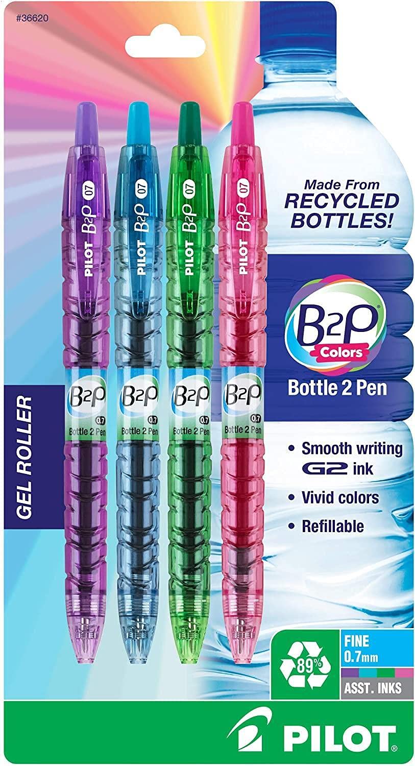 Pilot B2P Colors - Bolígrafo de gel retráctil para botellas recicladas, fino, 4 unidades, colores surtidos (36620)
