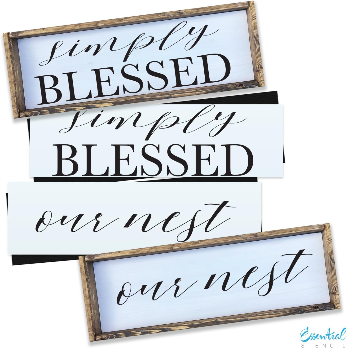 Simply Blessed + Our NEST Wood Sign Stencil Set | Perfect for Painting On Wood, DIY French Country Home Decor Calligraphy Signs, Rustic Decor for Farmhouse, Fixer Upper, Joanna Gaines, Magnolia Style