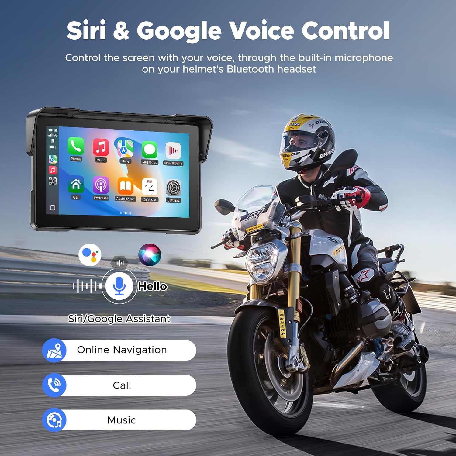 VOLAM 7" Wireless Motorcycle CarPlay Screen, IP67 Waterproof Touchscreen,GPS Navigation System,Anti-Glare for Daylight, Voice Control, Dual Bluetooth, Suitable for Harley, Kawasaki, Yamaha, etc.