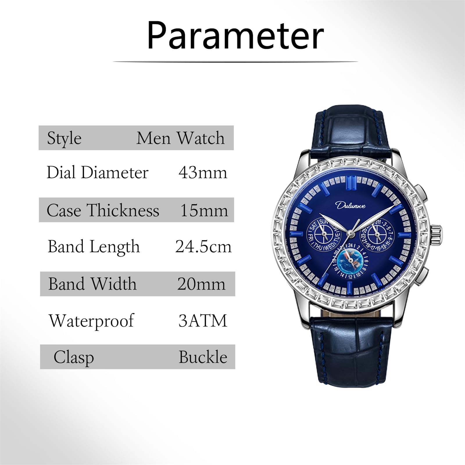 Reloj de pulsera de moda para hombre, esfera grande de diamante, reloj mecánico de cuerda manual, correa de cuero, relojes automáticos de negocios