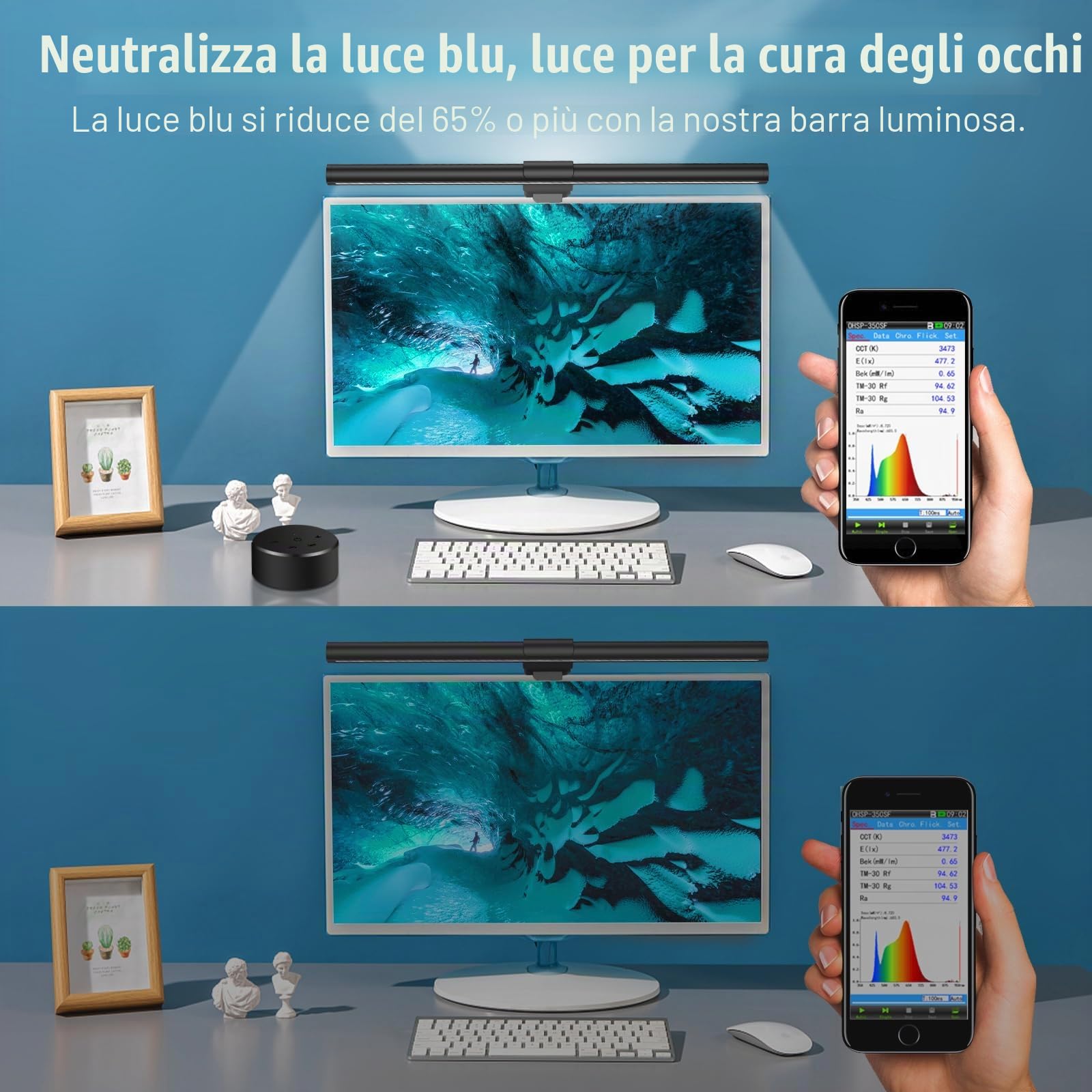 OOWOLF Lampada per Monitor con Telecomando 51cm, Dimmerabile, Retroilluminazione,Luce Led PC di Protezione Gli Occhi,Funzione di Memoria,Barra Light Bar per la Lettura Lavoro