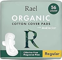 Rael 100% Organic Cotton Regular Menstrual Pads with Wings - Ultra Thin, Leak-Proof Sanitary Napkins, 56 Count (4 Packs)