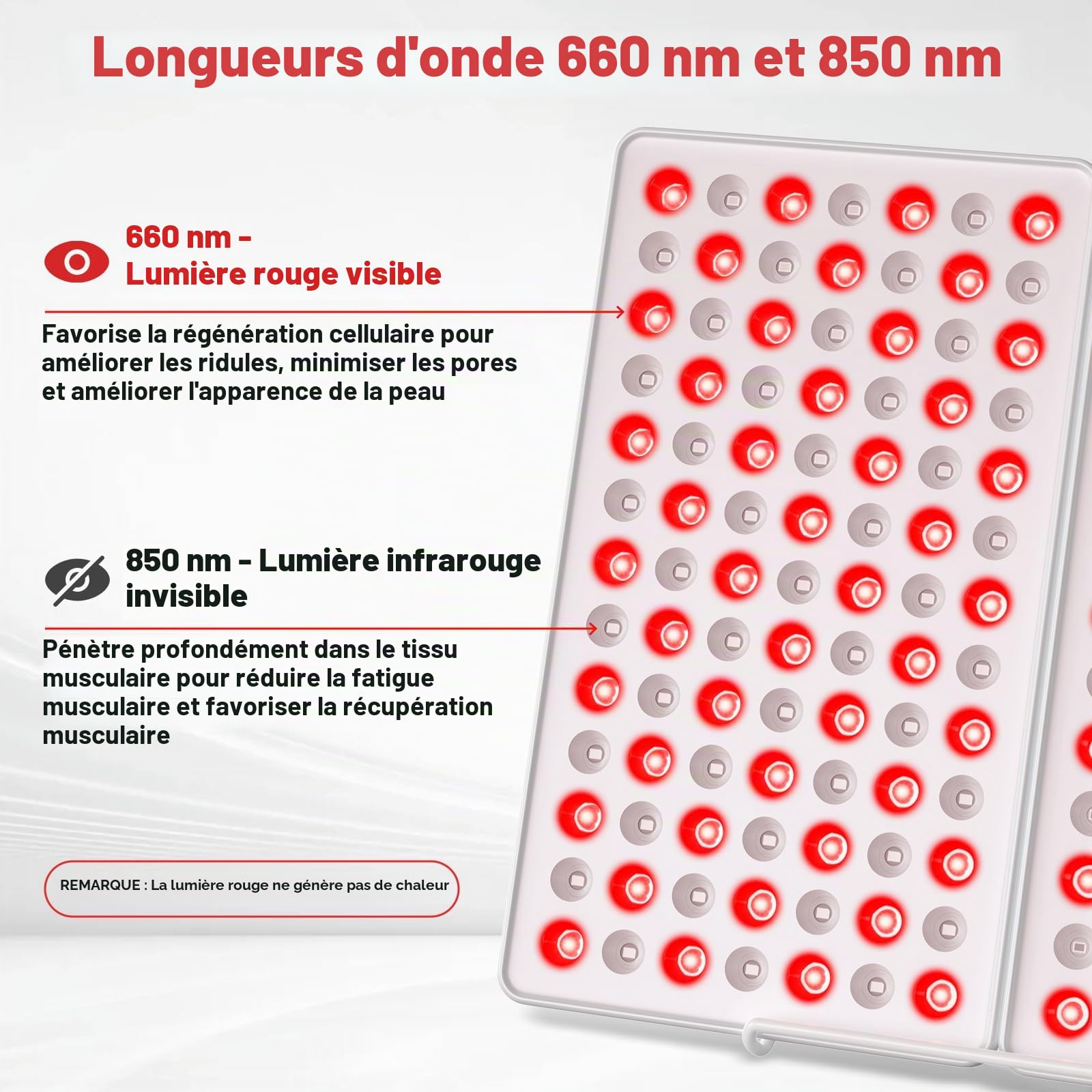 Lampe Infrarouge, Lampe Lumière Rouge Combo 850nm & 660nm, 182 LED Panneau de Lumière Rouge avec Minuterie et Support, Red Light Lampe Pour Visage,Dos, Muscle(lampe ne chauffent pas)