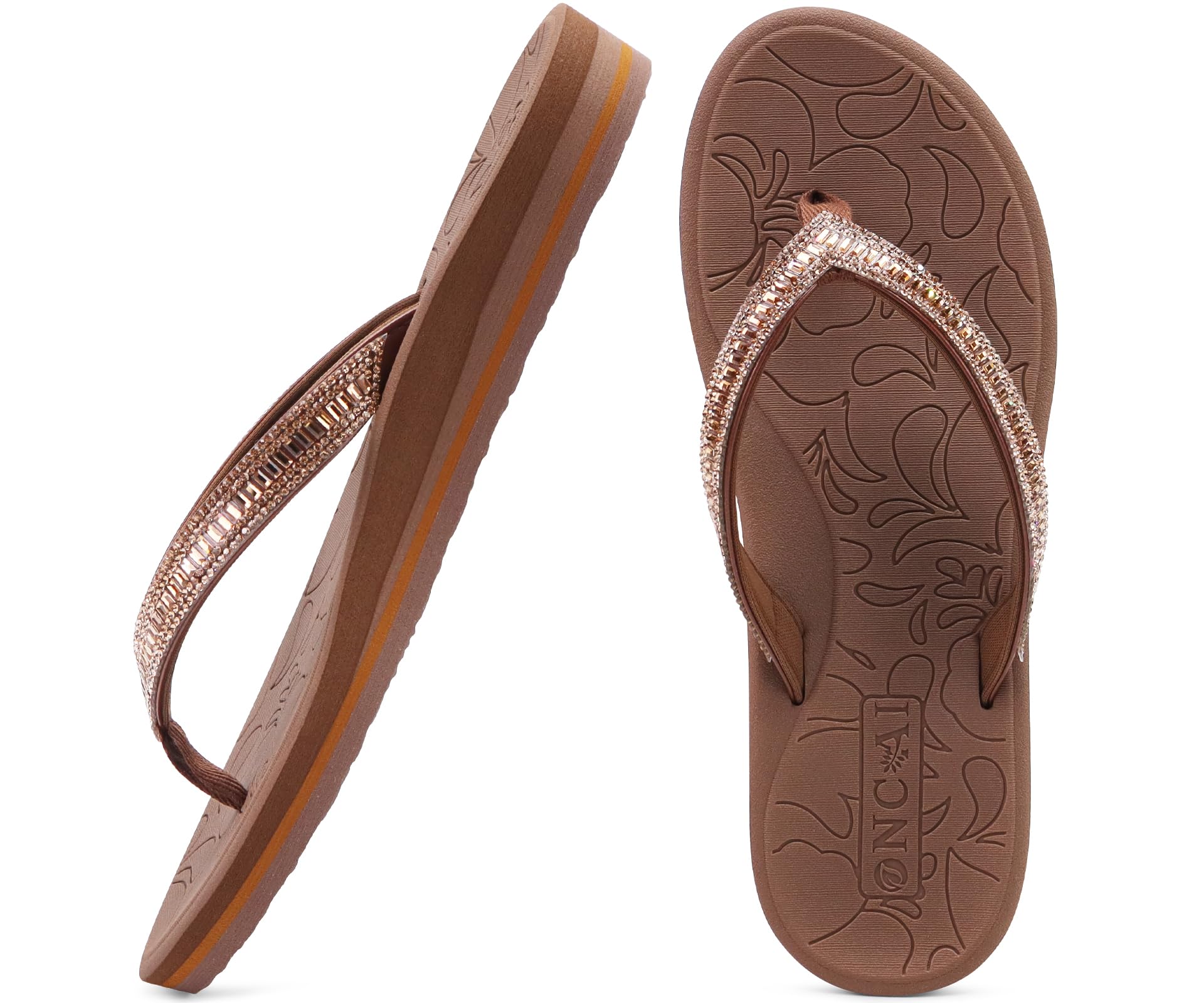 ONCAI Damen Zehentrenner Flip Flops mit Glitter Indoor/Outdoor Sommer Schwimmbad Strand Komfort Strand Plattform Angenehme Sandalen Badelatschen mit Orthopädie Arch Support Größe 36-43 EU