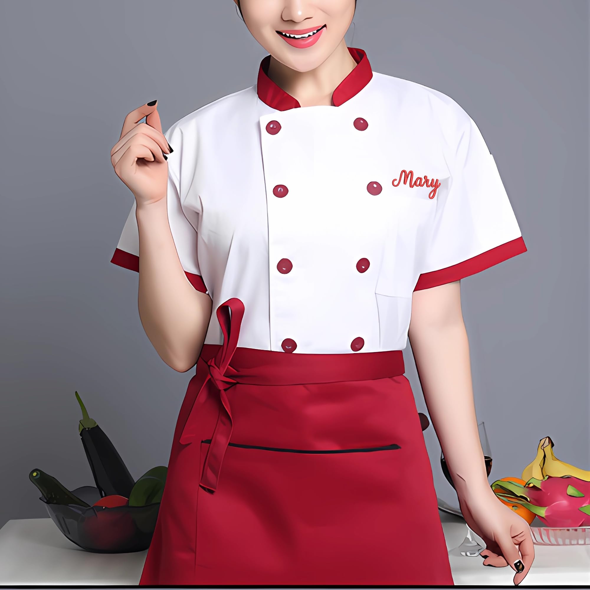 Vlagots Personalized Chef Coat Custom Chef Uniform with Name Embroidered Chef Coat Short Sleeve Chef Shirt for Men Women