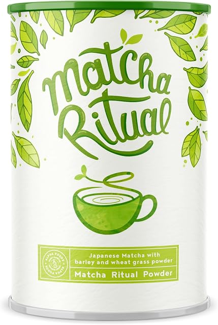 Alpha Foods Matcha Ritual - Finest Sacred Japanese Ceremony Matcha - Matcha Latte uzupełniona mlekiem kokosowym, trawą pszeniczną i trawą jęczmienną - 210g w proszku