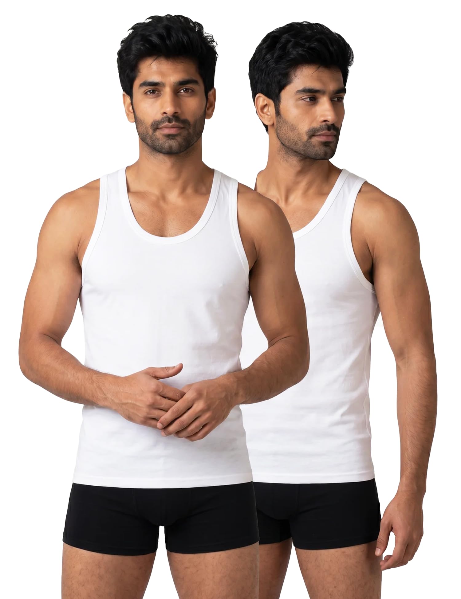 Cotton Vest for Men Regular Fit Solid Round Neck Sleeveless Vest Men's | Seamless Inner for Man with Extended Length for Easy Tuck - (Pack of 2)-picture-27