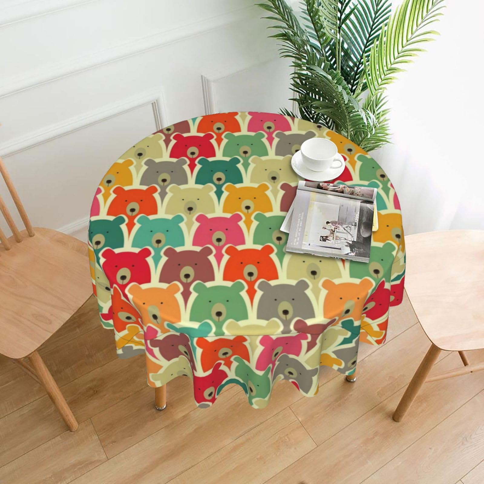 Yyhwhjde Black Colorful Bears Prints Round Decorative Table Throw 60In – Waterproof Table Cover For Elegant Dining & Outdoor Gatherings