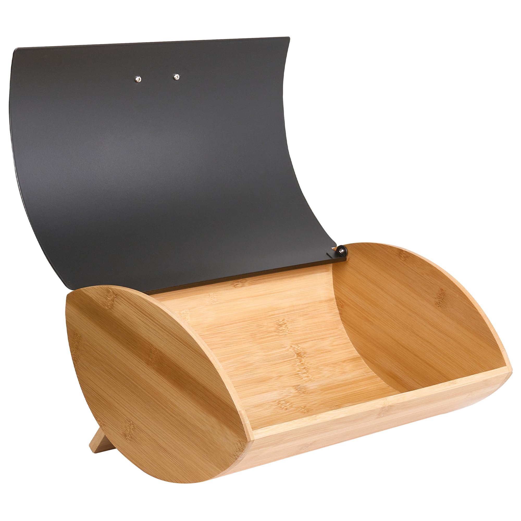 Beliani Brotkasten Bambus hellbraun/schwarz mit Eisen-Klappdeckel oval 36 x 25 x 16 cm modern Epicurien