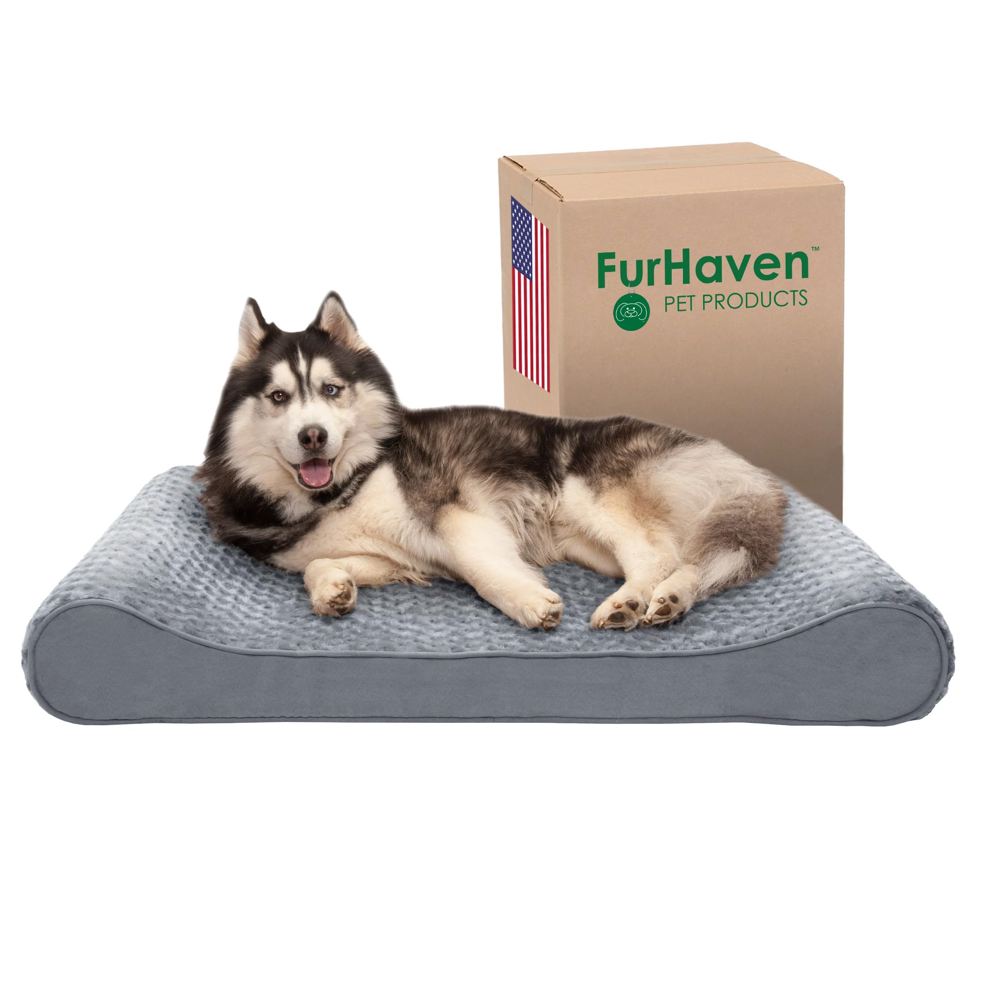 Furhaven Memory Foam Dog Bed for Large Dogs w/ Removable Washable Cover, For Dogs Up to 75 lbs - Ultra Plush Faux Fur & Suede Luxe Lounger Contour Mattress - Gray, Jumbo/XL