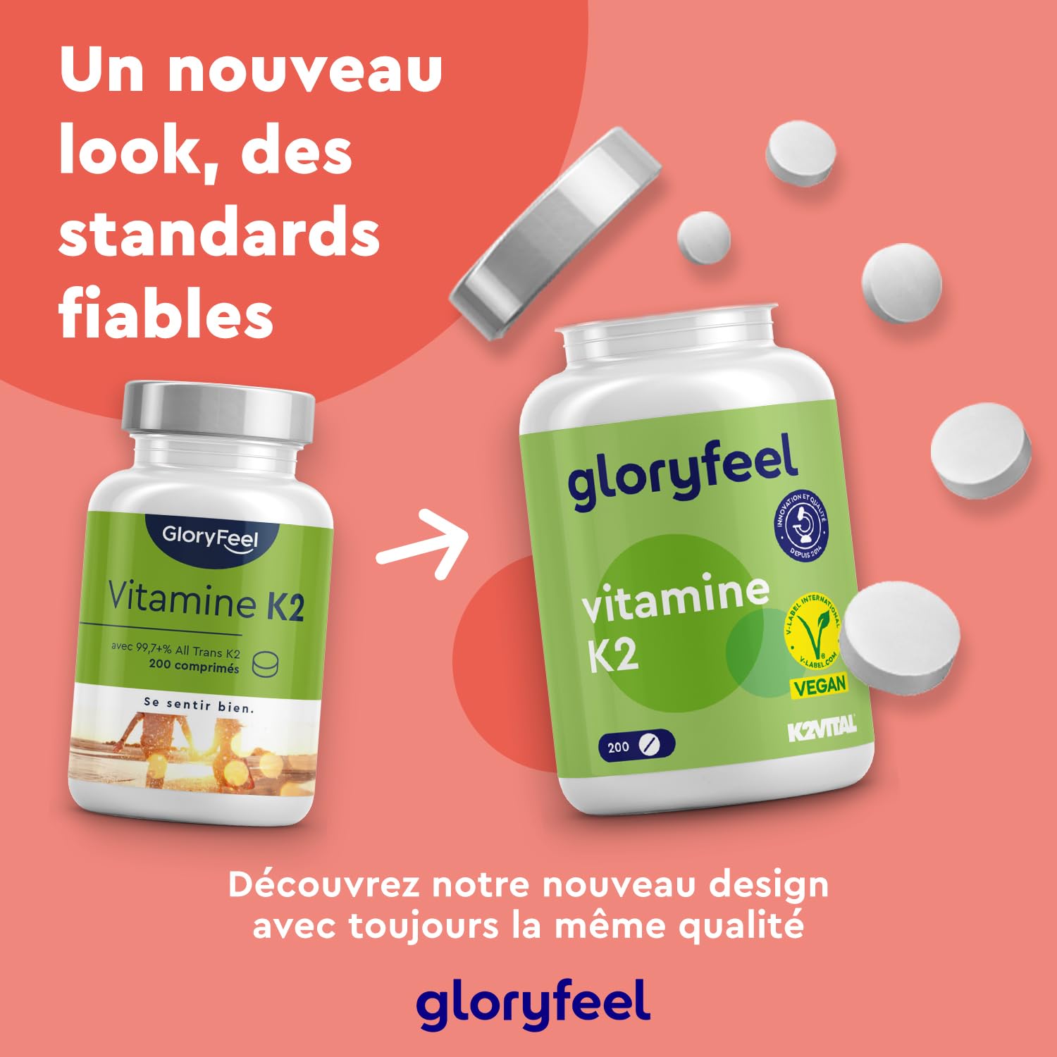 Vitamine K2 MK7, 200 Comprimés, 200µg par Comprimé Hautement Dosé, Premium Menaquinone 99.7+% All Trans MK7 (K2VITAL®), Vit K2 Supplément pour les Articulations et Cartilages*, Sans Additifs