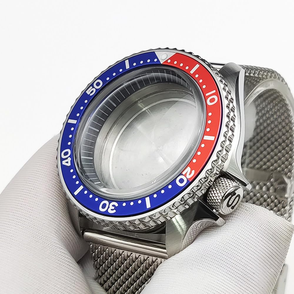 42mm Bubble Szafir Koperta Zegarka Kit z Mesh Pasek, Pasuje dla NH35 NH36 Mechanizm 28,5 Tarcza, 3.8 Korona Nurkowa Koperta Zegarka dla Seiko SKX007