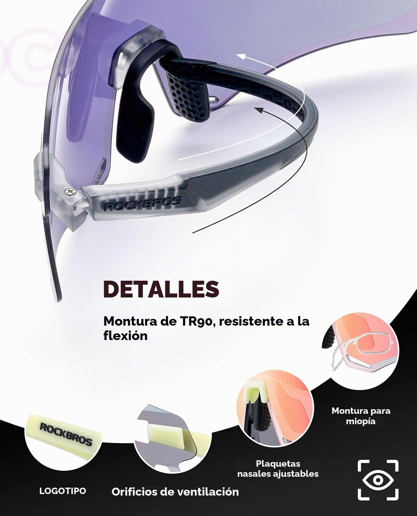ROCKBROS Gafas de Ciclismo Fotocromáticas Gafas de Sol Deportivas Hombre y Mujer Gafas de Ciclismo de Montura TR90 para Deportes al Aire Libre Ciclismo MTB Pesca Running