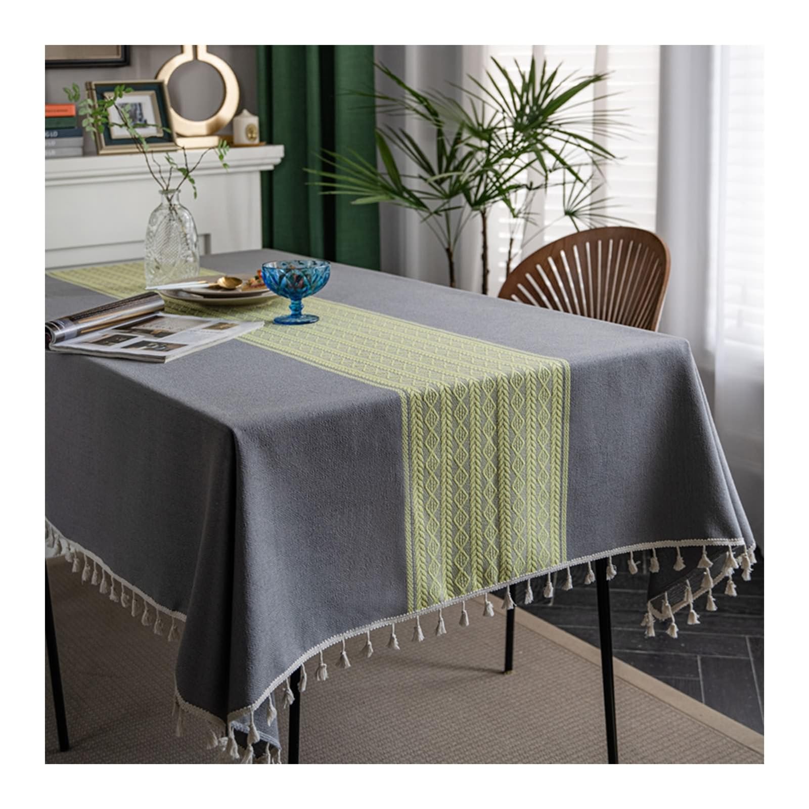 Daesar Manteles Mesa Salon Rectangular,Mantel Poliéster Mesa Empalme con Borlas Mantel Decorativo Gris,140x180CM(71x55Inch)