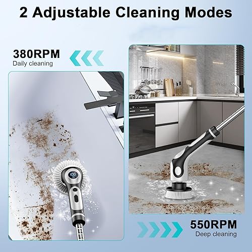Miniatura 5 de Limpiador eléctrico giratorio, cepillo de limpieza inalámbrico para el hogar, 550 RPMMins-9 cabezales de cepillo reemplazables, tiempo de trabajo de