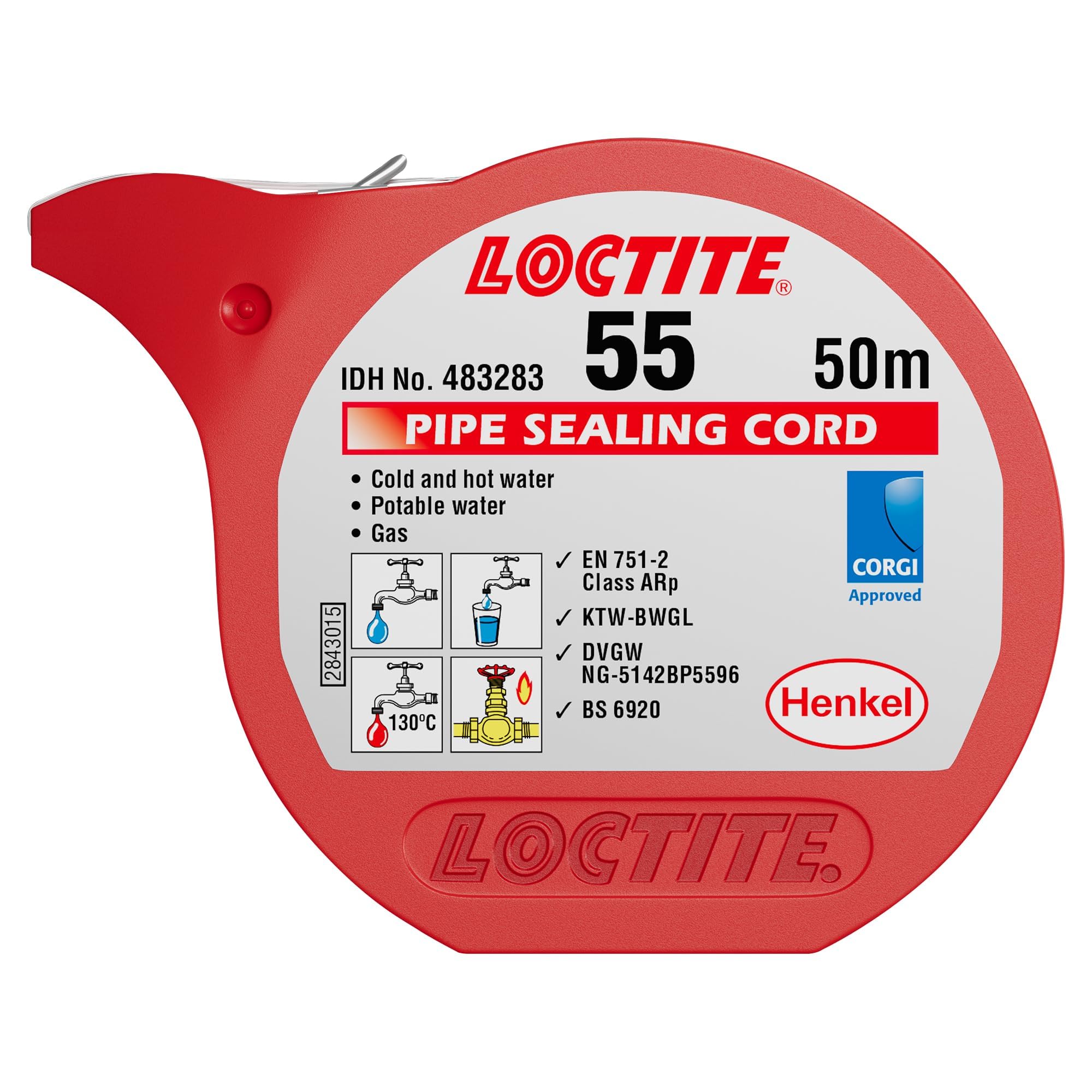 Loctite55 Pipe Thread Sealant, Non Curing Thread Sealant for Plumbing Pipes and Fittings, Reliable Fast Action Pipe Sealant for Metal and Plastic, 50m