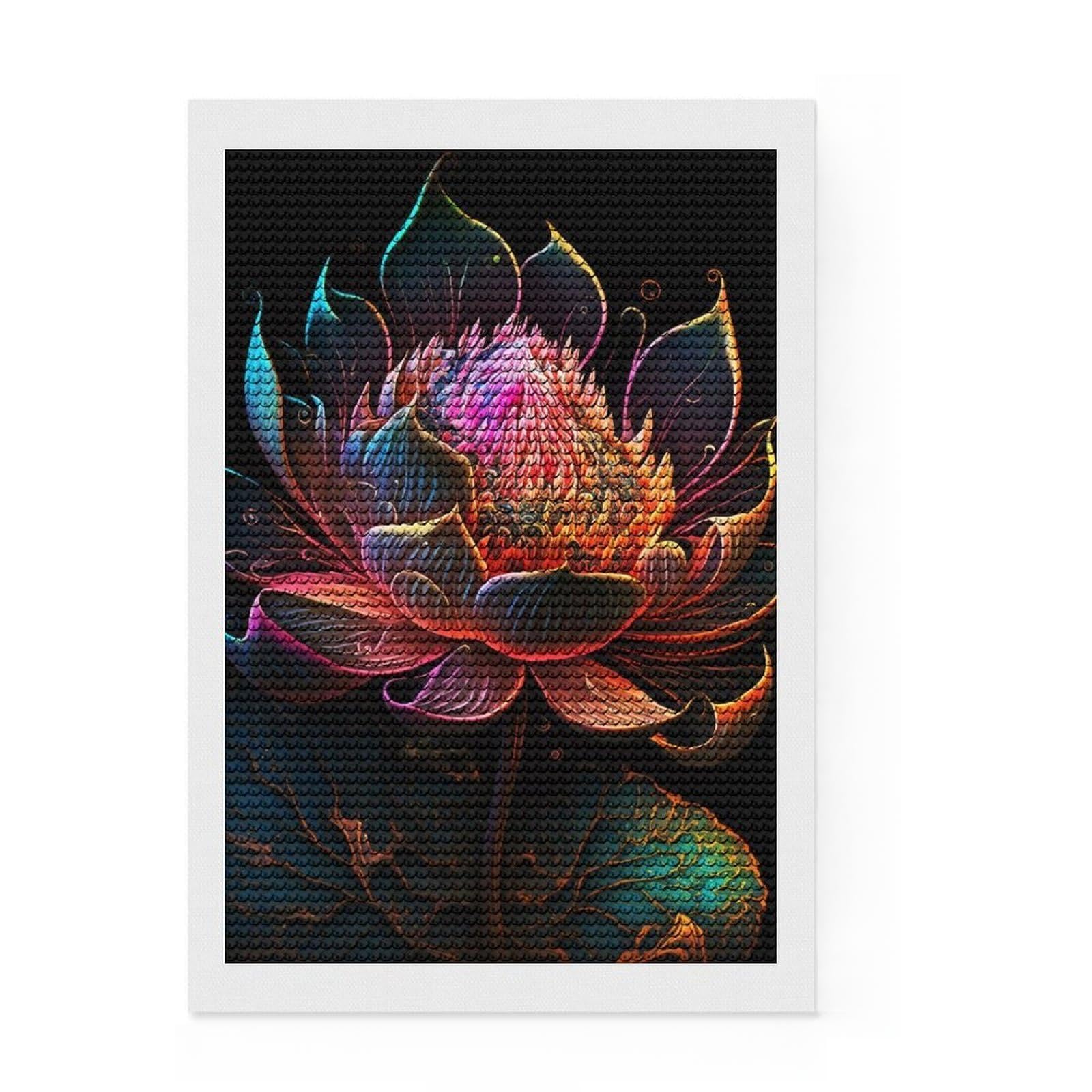 Junmoney Lotus Flower New Art Diamond Painting Kit 8"x12", Printed Canvas, Neat Printed Canvas, Farmhouse Decor, Christmas Gift, Adhesive Canvas