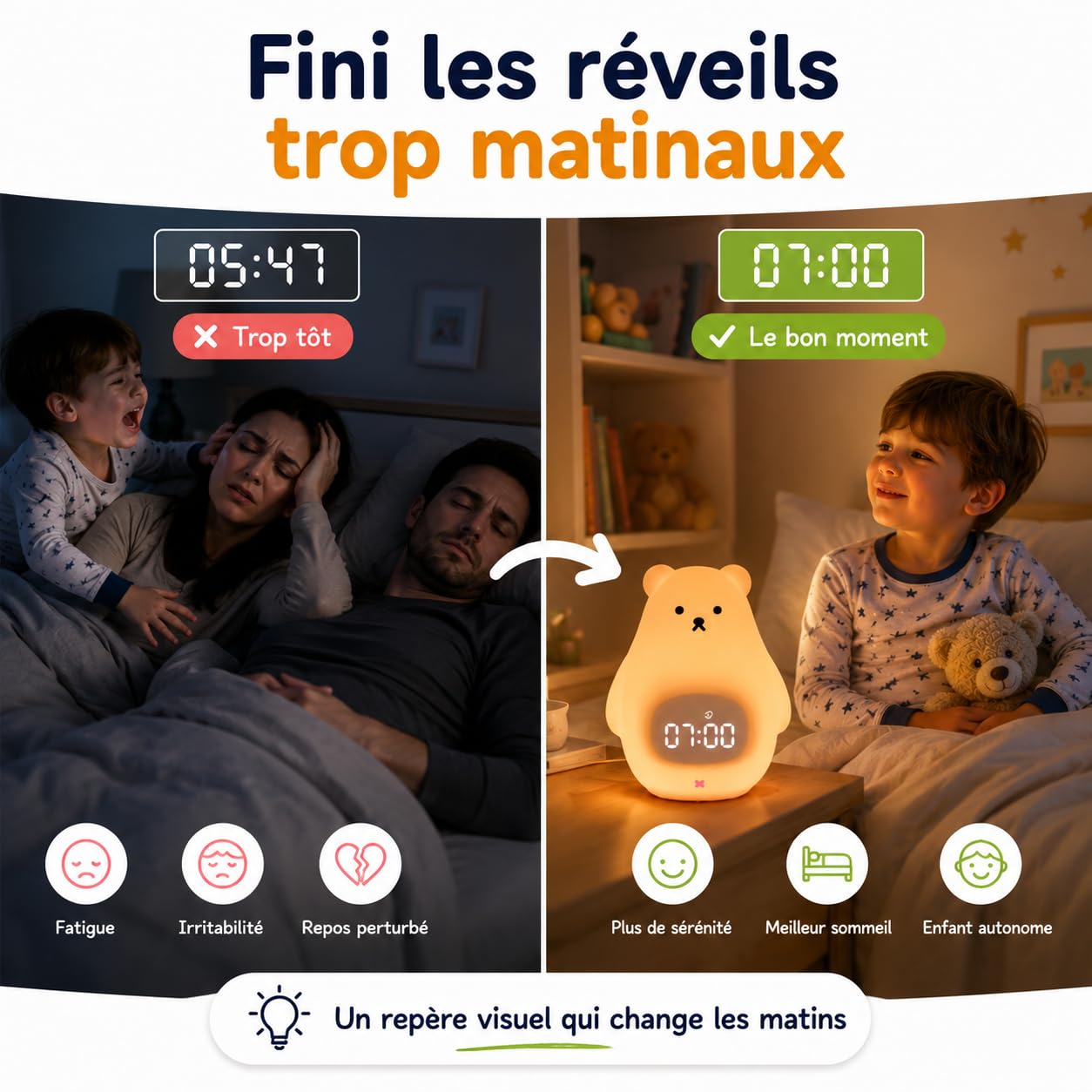 Kemi Sveglia educativa e luminosa giorno/notte con luce LED - Controllo app iOS/Android - Ricaricabile - Apprendimento del sonno - Ragazza & Ragazzo