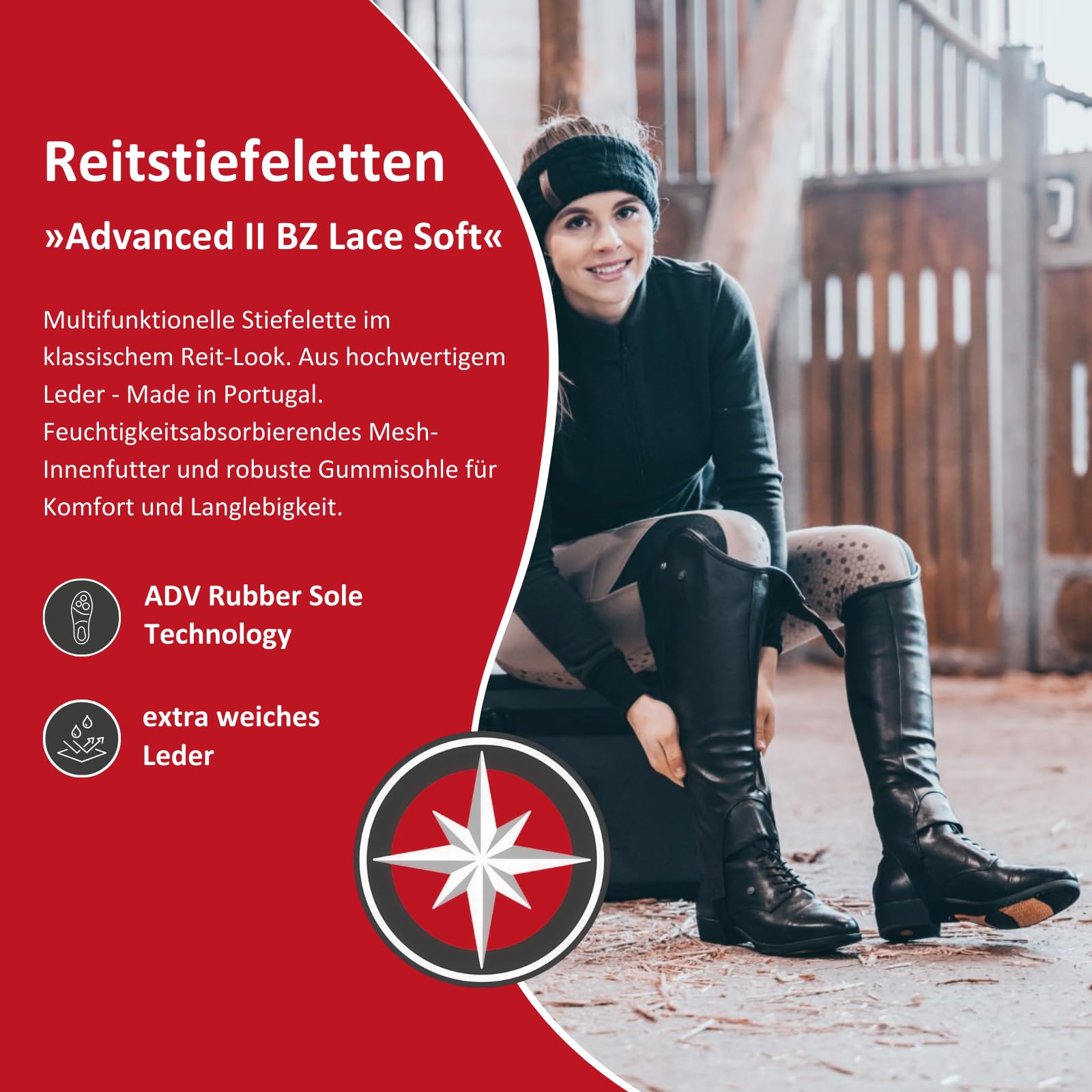 SUEDWIND FOOTWEAR Reitstiefeletten Advanced II BZ Lace Soft – Damen Jodhpur Stiefelette – Mesh-Innenfutter, Reißverschluss & Schnürung – Leder Chelsea Boots – Schwarz o. Braun – 36-46