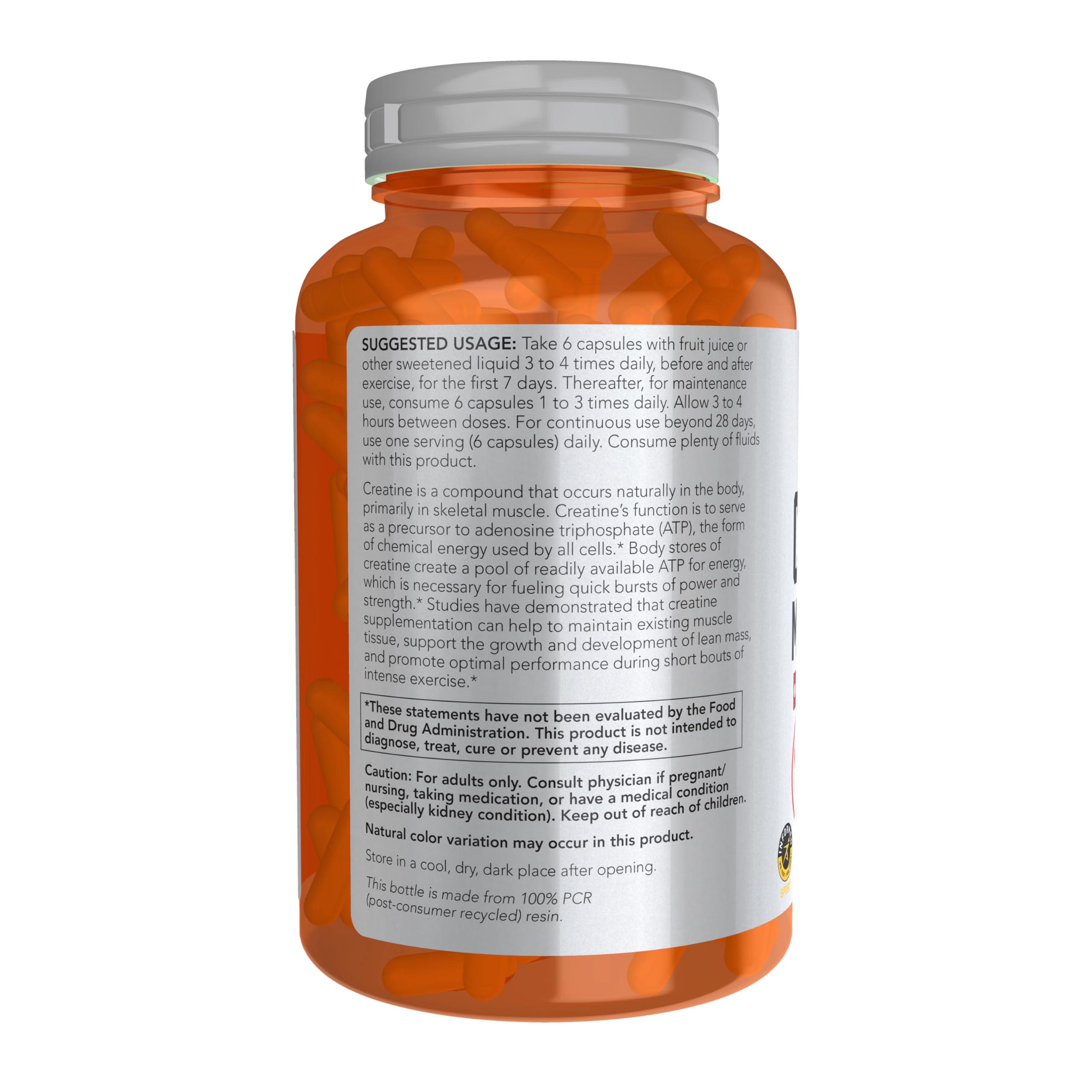 Now Sports, Creatine Monohydrate 750 mg, Muscel Fuel*, 240 Veg Caps — Amazon image 3
